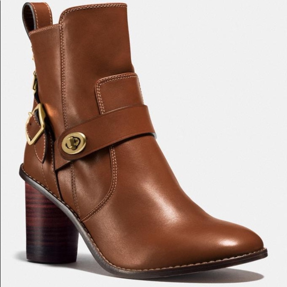 coach leather boots with cute flower charm